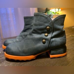 John Fluevog W11.5 Penny Ankle Boots in Dark Blue and Orange